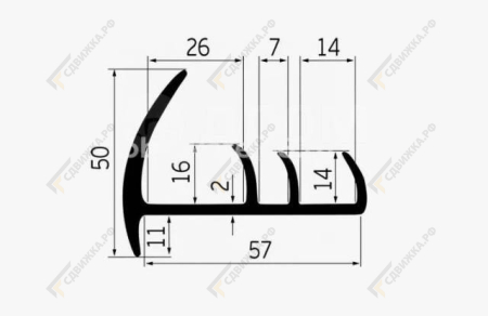 Уплотнитель 5014ТЭП 57 мм на двери фургона 30м