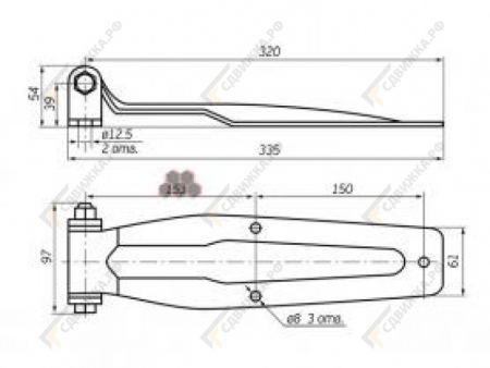 Петля воротная 335 мм нержавейка 9041-1SS